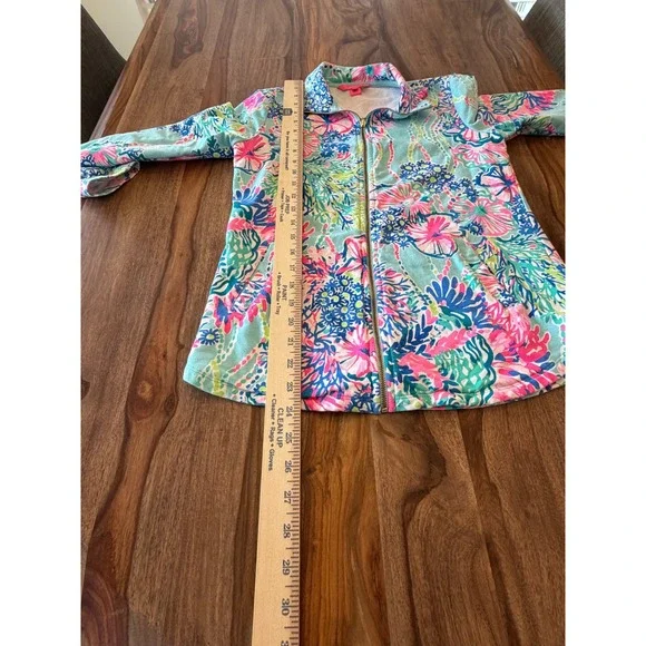 Lilly Pulitzer XS Blue Coral Print Full Zip Jacket Athleisure UPF 50 - Picture 8 of 11